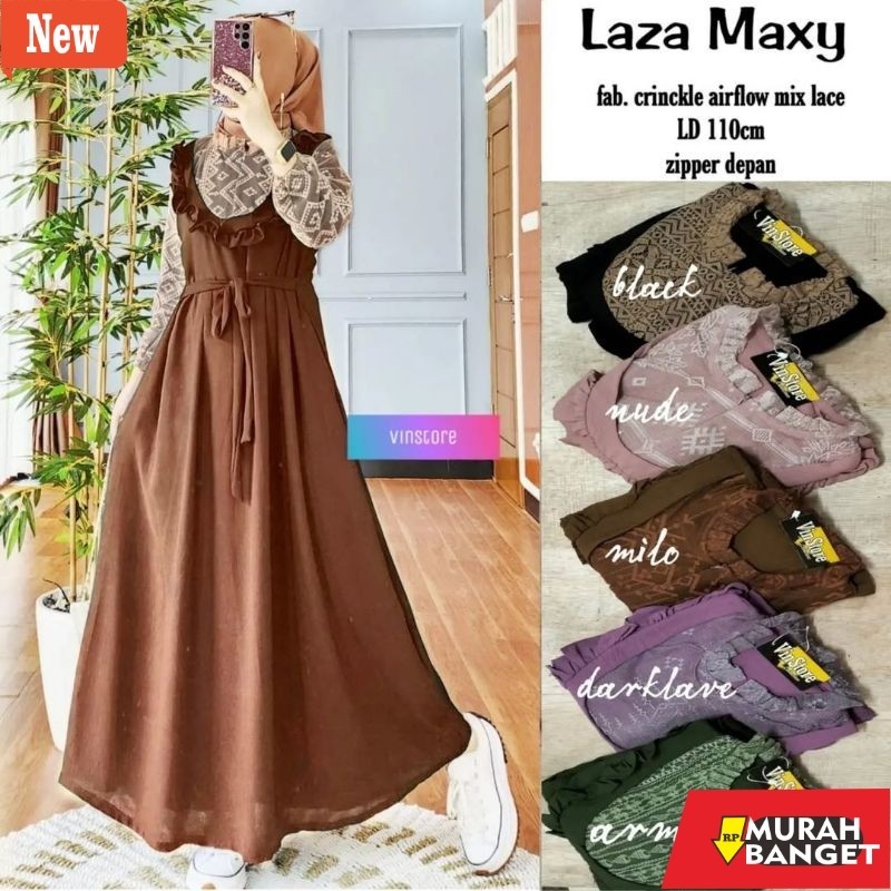 Gamis wanita untuk lebaran- GAMIS LAZA MAXI JUMBO//GAMIS KRINGKLE MIX BRUKAT MALIKA//GAMIS LEBARAN T