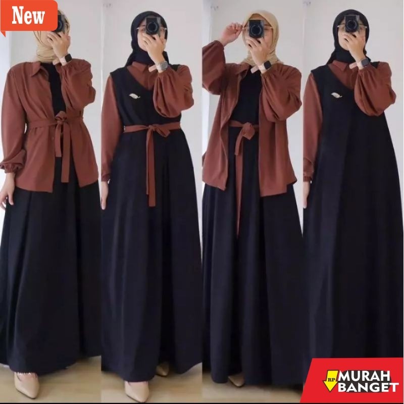 Gamis untuk  LEBARAN- Gamis Overall - Gamis Terbaru 2024 Lebaran Wanita Import Terbaru Crinkle Airfl