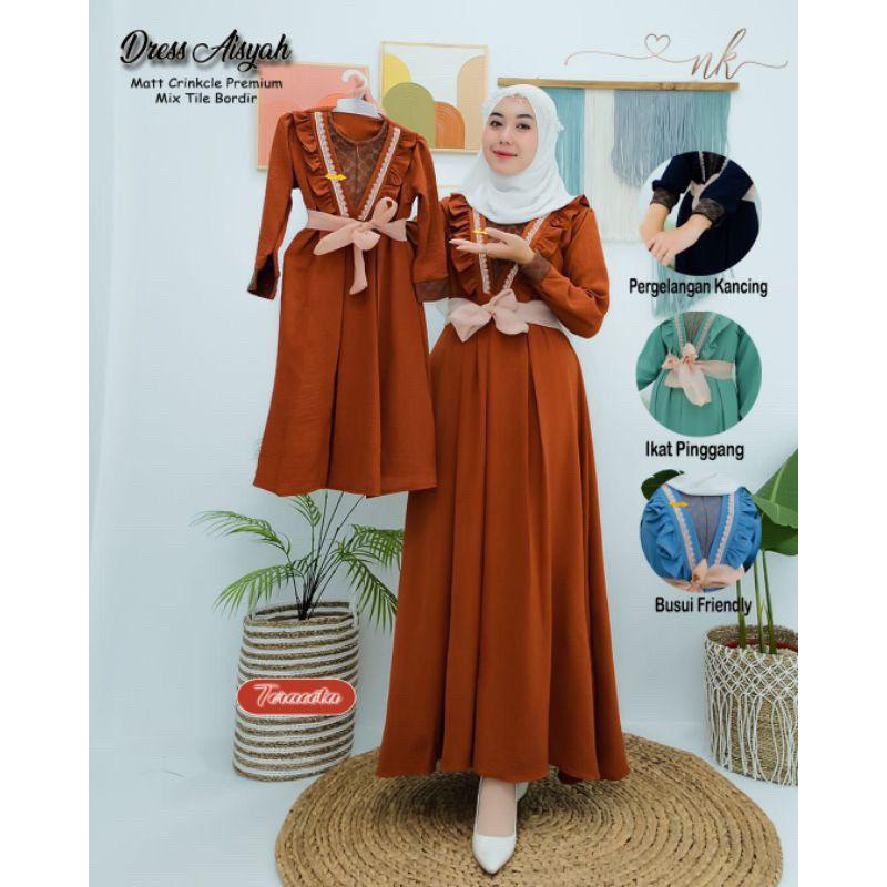 GAMIS WANITA UNTUK LEBARAN- GAMIS COUPLE (dapat 2 gamis) IBU DAN ANAK BAHAN CRINKLE