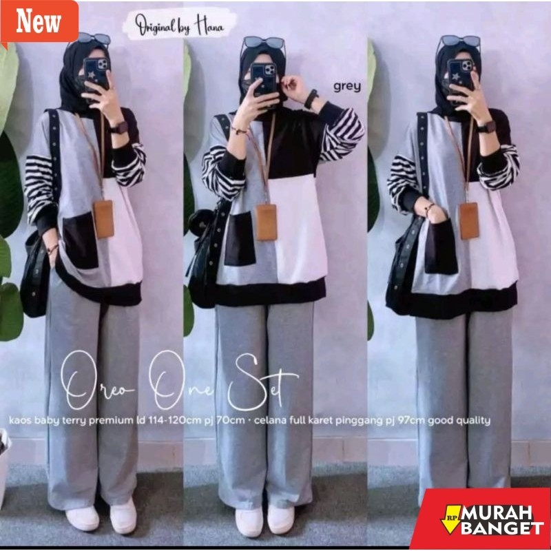 BAJU TIMUR TENGAH WANITA UNTUK LEBARAN- OREO SET / SET CELANA / SET BAJU MUSLIM