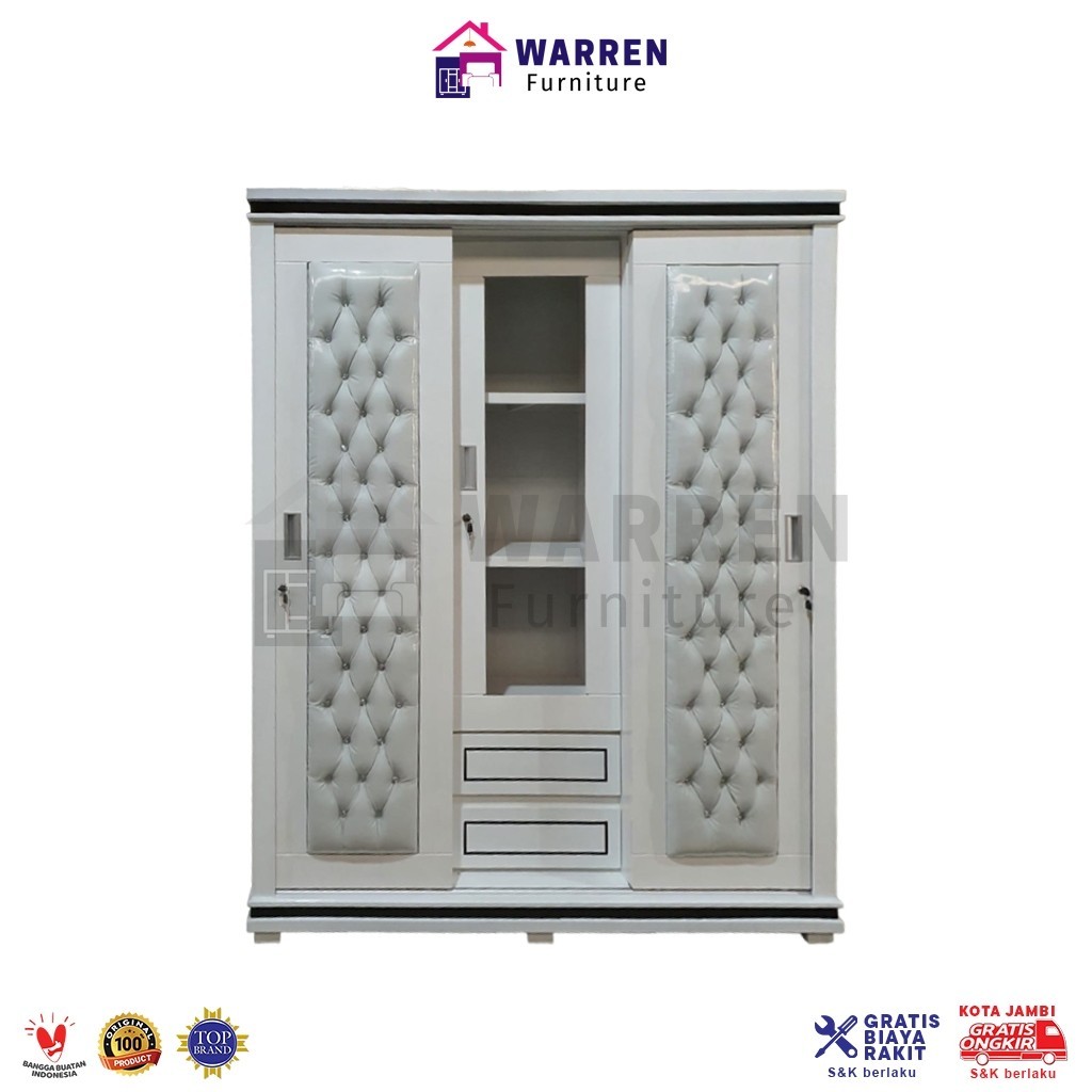 

PROMO SPESIAL Lemari Pakaian 3 pintu + 2 laci premium Lemari pakaian Jok / Lemari kayu / Lemari 3 pintu slidding geser