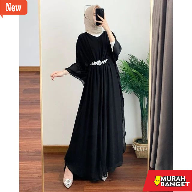 Abaya Turky untuk lebaran- Kaftan Kondangan Mewah elegan Kaftan Lebaran Ceruty Babydoll Zipper Depan