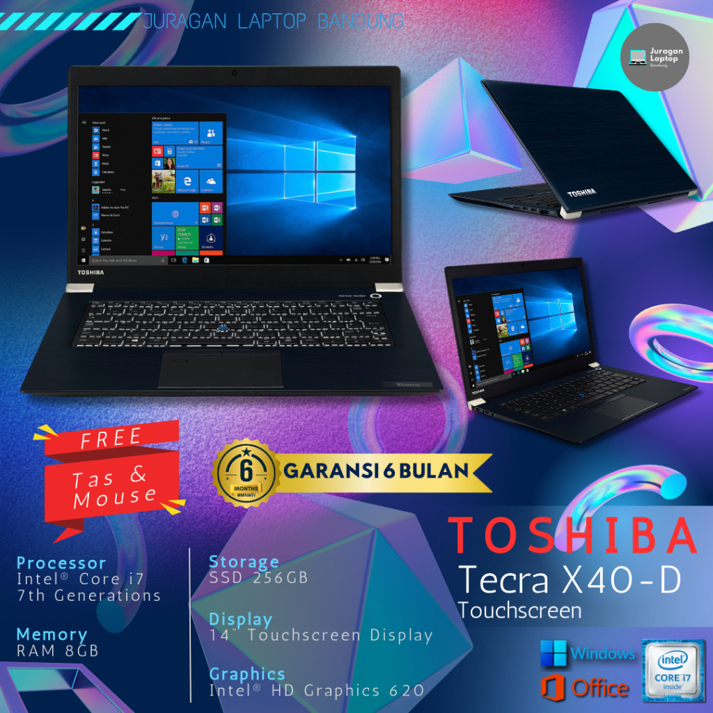 FROMO SPESIAL SHOP Laptop TOSHIBA Tecra X40, Intel Core i7 Gen 7, RAM 8GB, SSD 256GB, 14" Touchscreen