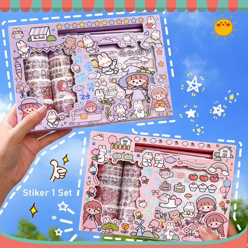 

Niscalla Stiker 1 Set Box Premium Karakter Lucu + Roll Stiker + 10x10 Stiker Super Cute Stiker Motif Kartun Korea Lucu Anti Air Dekorasi Handbook Scrapbook DIY Premium Set Kotak Hadiah Stiker