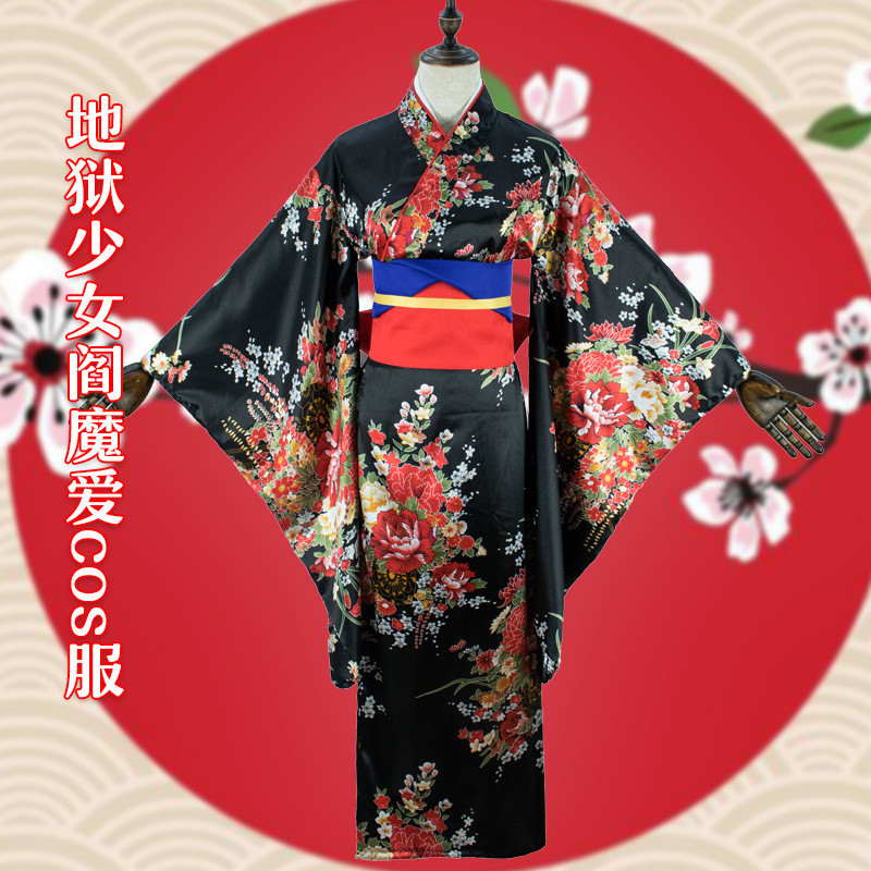 Hell Girl Cos Devil Love Pakaian Cosplay Asli Anime Jepang Kimono Cos Pakaian Wig Wanita