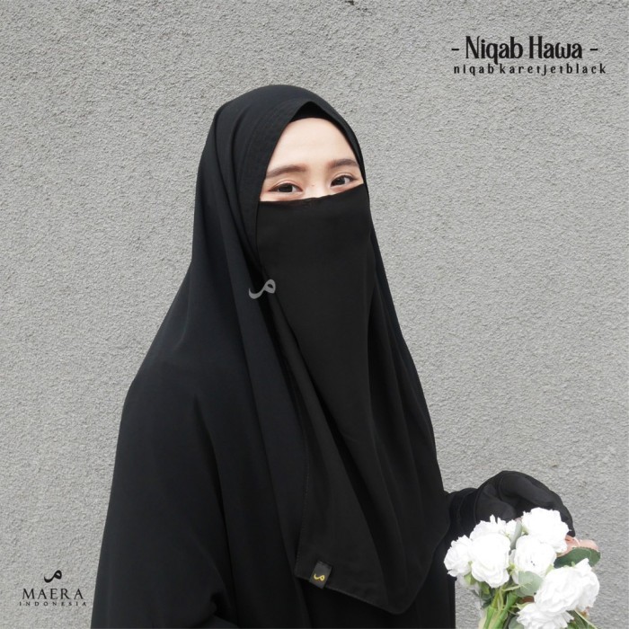 Niqab Karet atau Tali 2 Layer SifonSilk Jetblack  HAWA By Maera - Dusty Pink, TALI