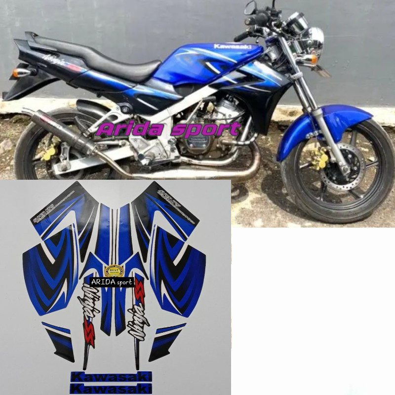 Striping stiker motor kawasaki ninja ss 2011 2012 biru lis les ninja motor standar motif original