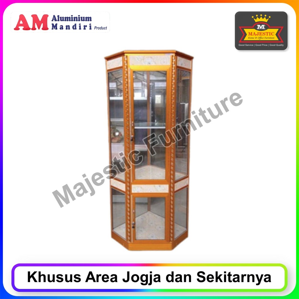 Lemari Pajangan Alumunium Mandiri Lemari Hias Sudut Gold/Coklat (Jogja)