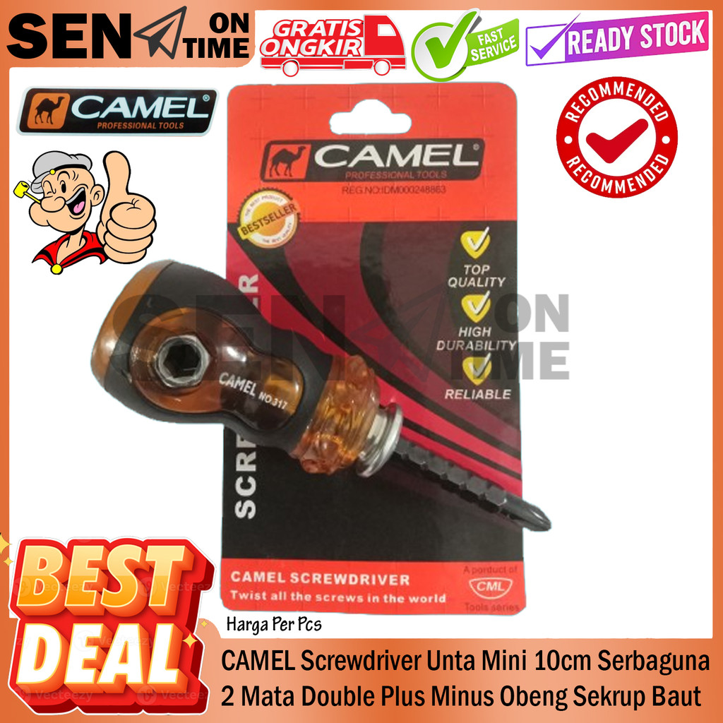 CAMEL Screwdriver Unta Mini 10cm Serbaguna Catut 2 Mata Double Plus Minus Obeng Sekrup Dinding Jende