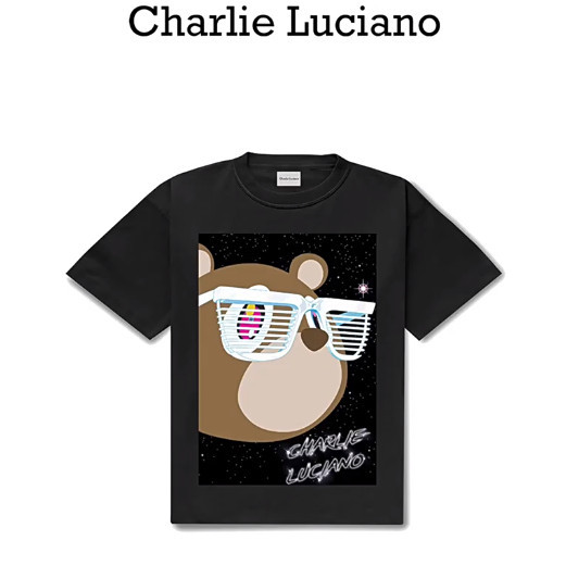 Charlie Luciano T-shirt 2024 Summer New Disco Bear Print Loose Round Neck CL Top