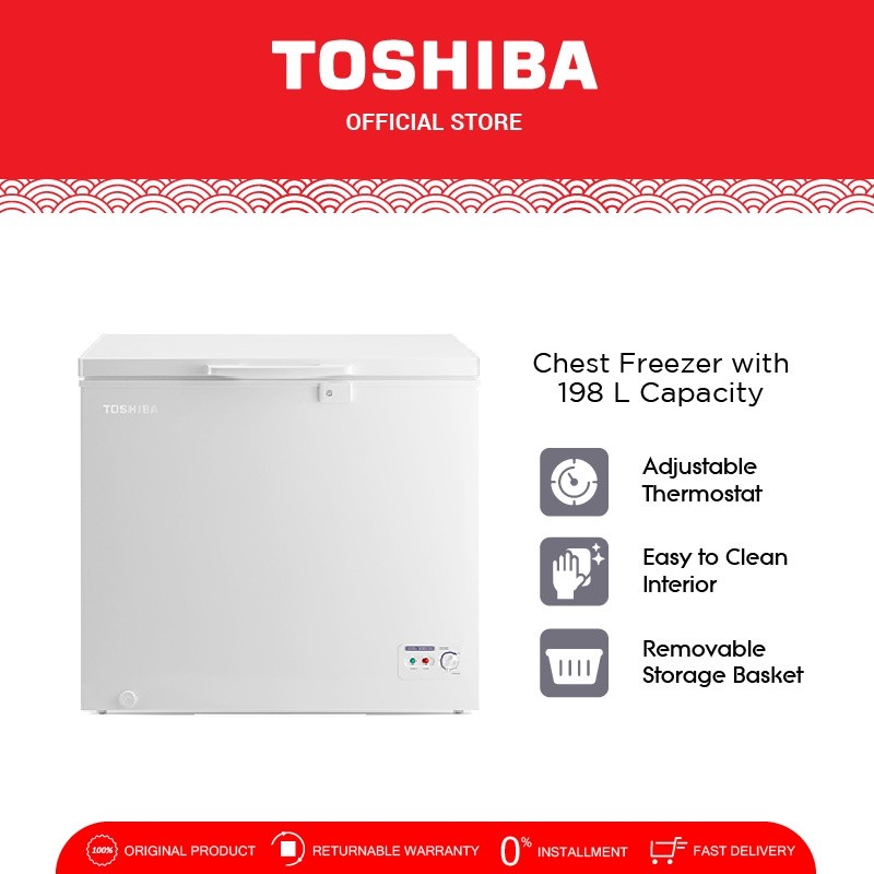 Toshiba Chest Freezer Box 200 Liter Cepat Beku Tanpa Bunga Es Dinding Fiber CR A258I