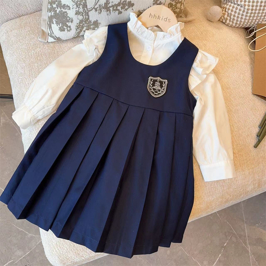 25-19211 Setelan Anak. Girl's Academy Long Sleeve Shirt Vest Skirt Two-piece Set Sz 90-140