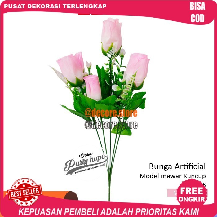 Bunga Artificial Mawar Kuncup / Bunga Plastik Tanaman hias Artificial Mawar Buket Bunga Mawar 5 Caba