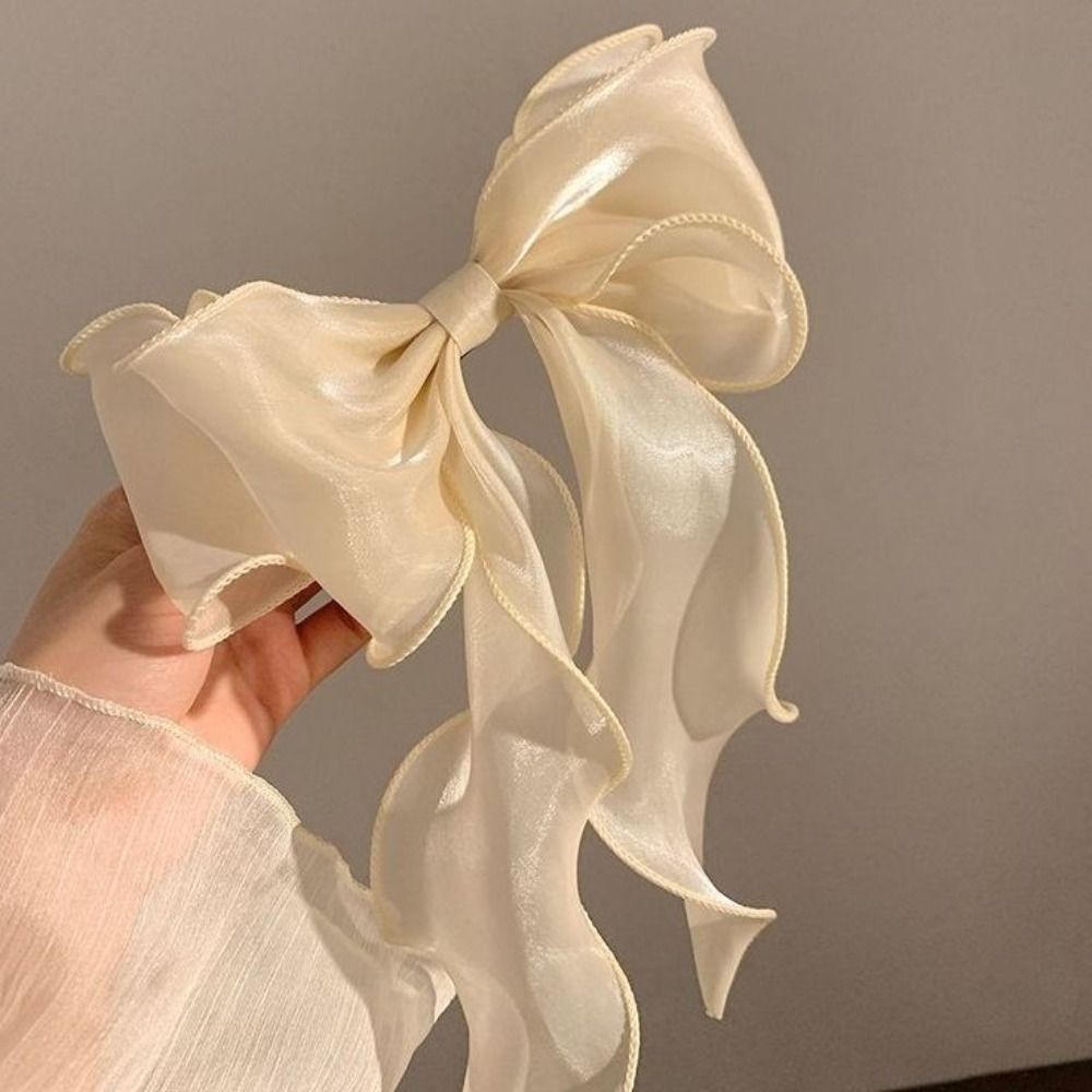 New Fashion Bow Tie Ribbon Hair Clip Oversized Long-tail Mesh Yarn Hair Clip Cute Gauze Ribbon Bow H