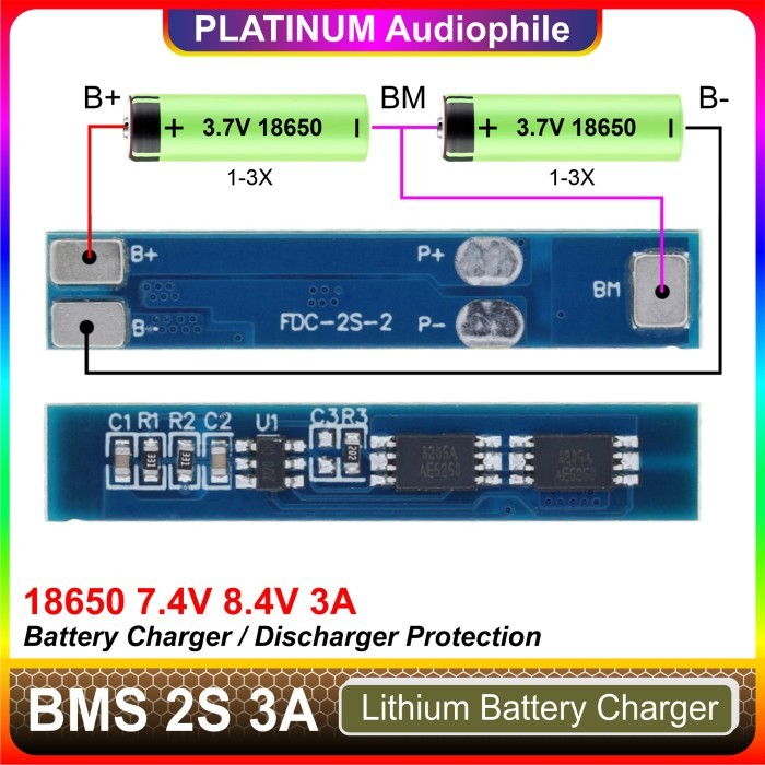 JT99 BMS 2S 3A 18650 Lithium Li-ion Baterai Charger Protection Modul Overcharge Discharger