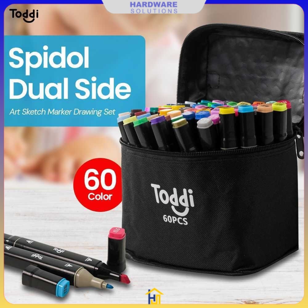 

Toddi Spidol Dual Side Fine Art Brush Pen Art Marker Set 60 Color - HL270