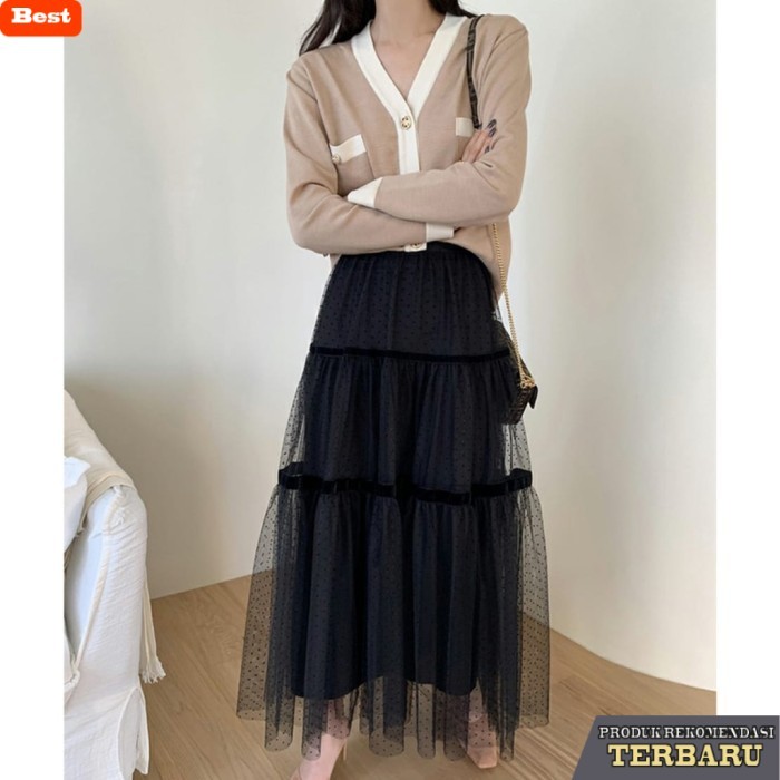 rok wanita kekinian Rok Tutu Panjang Long Tutle Skit Tulle Maxi Wanita Dewasa - Hitam