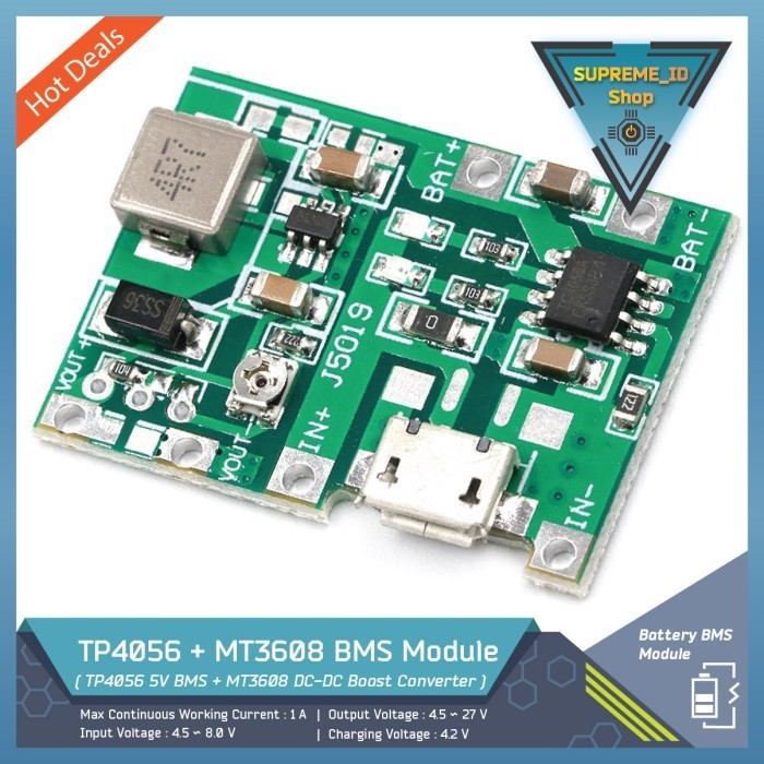 TP4056 MT3608 Li-ion Lipo BMS Charger DC-DC Boost Converter micro USB