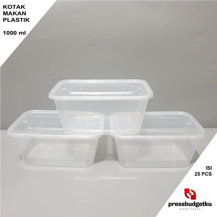 kotak makan / tempat makanan / wadah plastik 1000 ml +tutup
