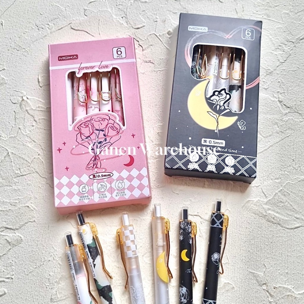 

[GW] 6 Pena Gel 0.5mm Tinta Hitam Motif Bunga