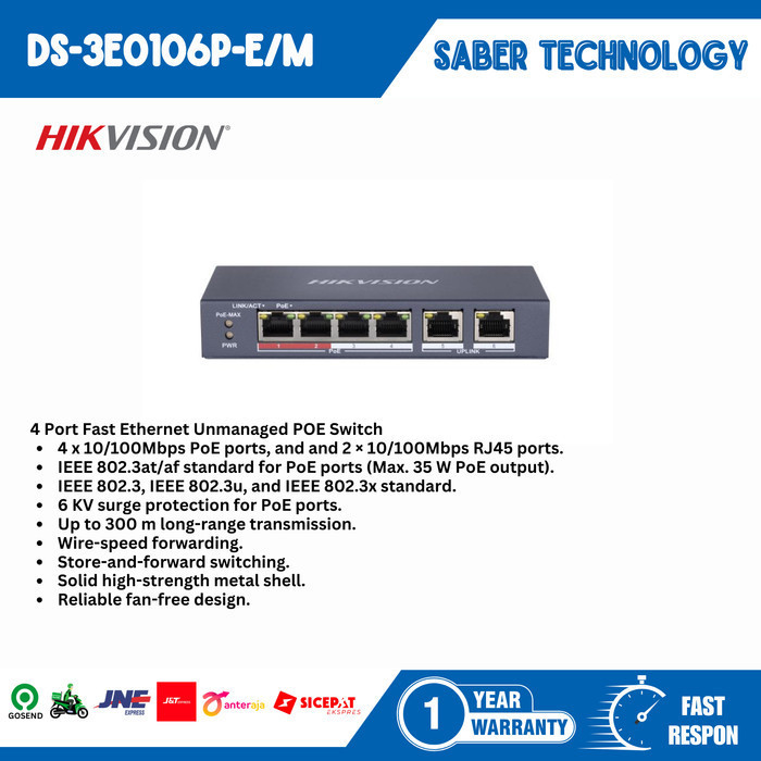 Hikvision Switch Hub POE DS 3E0106P EM