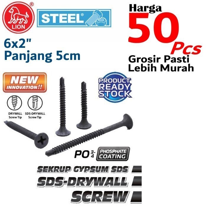 6x2 Sekrup Gypsum Drywall SDS Panjang 5cm #6/ Sekrup Gypsum SDS #6 x 2 Panjang 5cm