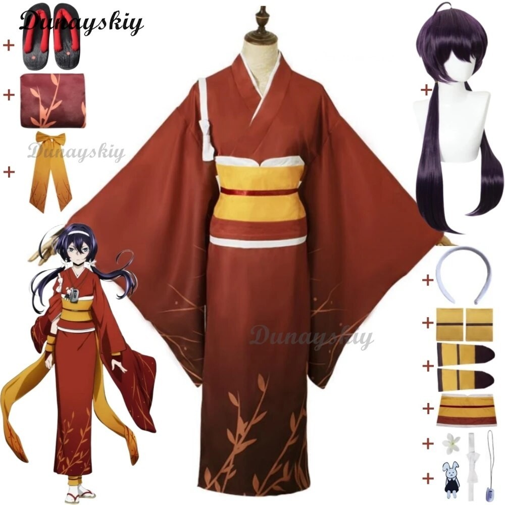 PREORDER Anime Bungou Bungo Stray Dogs Izumi Kyouka Kyōka Kyoka Cosplay Costume Wig Clogs Red Kimono