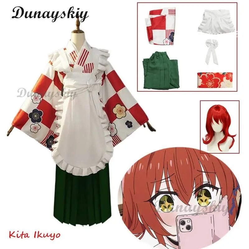 PREORDER Kita Ikuyo Anime Bocchi The Rock Cosplay Maid Uniform Dress Wig Role Party Cosplay Costume 