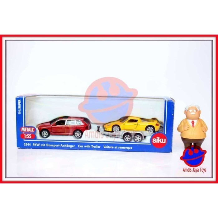Diecast Mobil Siku Car With Trailer Porsche Cayenne & Carrera GT 1/55