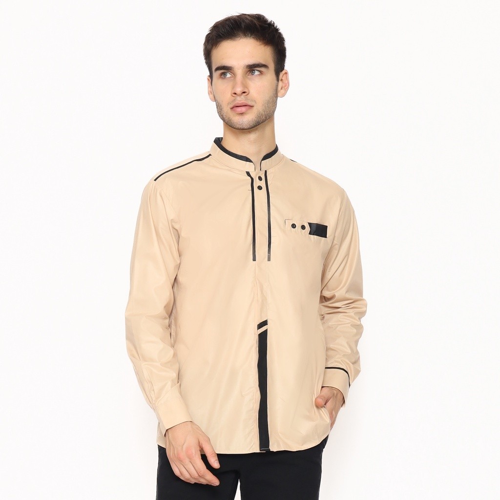 Rumah Koko - Baju Koko Khatulistiwa Pria Lengan Panjang Motif Khatulistiwa Krem | Baju Muslim Pria D