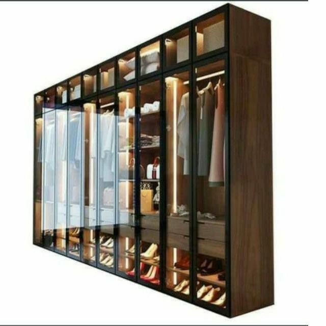 Lemari Pakaian Minimalis Lampu Dalam P300X60Xt285 Mewah Hpl Pintu Kaca Kengotang