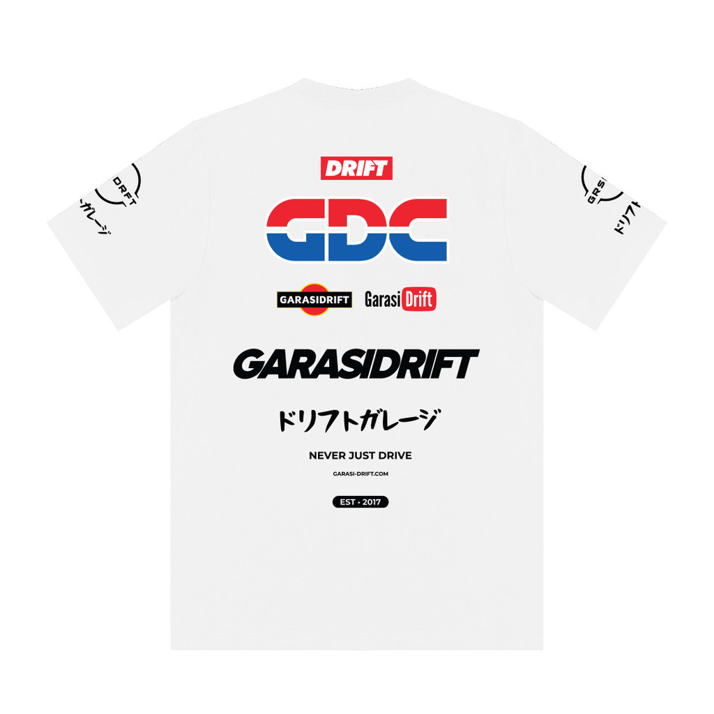 COD Garasi Drift Basic T-Shirt Classic Garasi Drift Team White Kaos Pria dan Wanita
