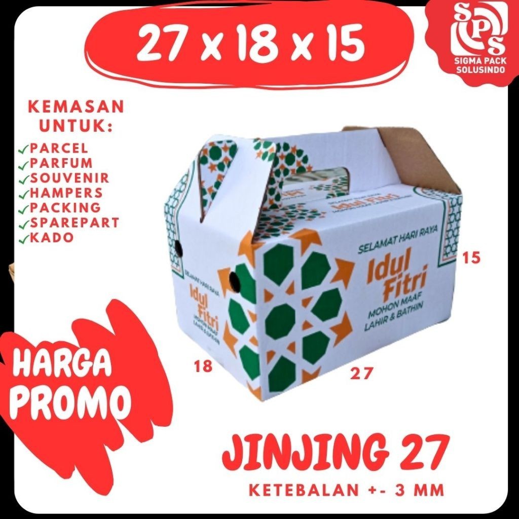 

Kardus Jinjing 27x18x15 Gable Box hampers lebaran Ied Mubarok Dus Idul Fitri Lebaran Packing Kotak Kemasan