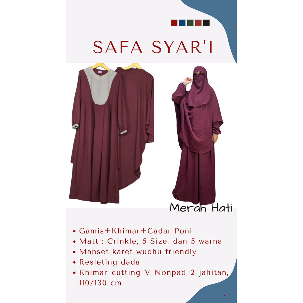 Gamis Set Khimar Cadar / Gamis Set Syari / Gamis Syari Bahan Crinkle - Hitam, S