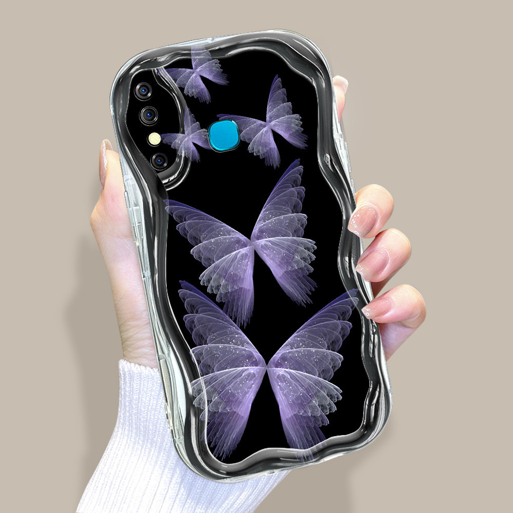 Infinix Hot 8 Pro X650 X650C Untuk Phone Case Butterfly Glow Purple Kartun Imut Pola Hp Casing Handphone Soft Pmv Wavy Edge Kesing C63402