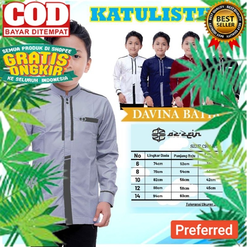 Davina Batik Atasan Muslim Anak Laki Laki Baju Koko Anak Laki Laki Koko Anak Laki Laki Lengan Panjan