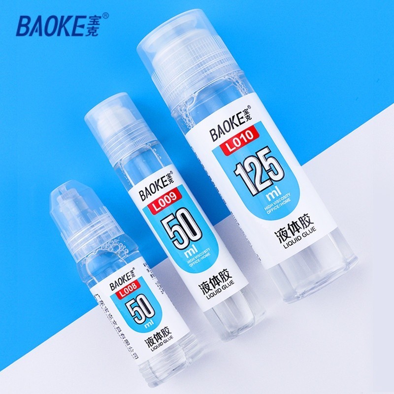 

BAOKE Lem Cair Transparan 50ml/125ml Perlengkapan Sekolah Kantor Tidak Beracun