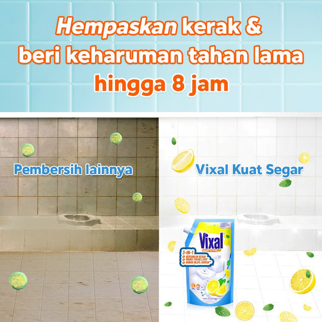 Vixal Kuat Segar 600ml Pembersih Kamar Mandi Harian Wangi Lemon Triplepack