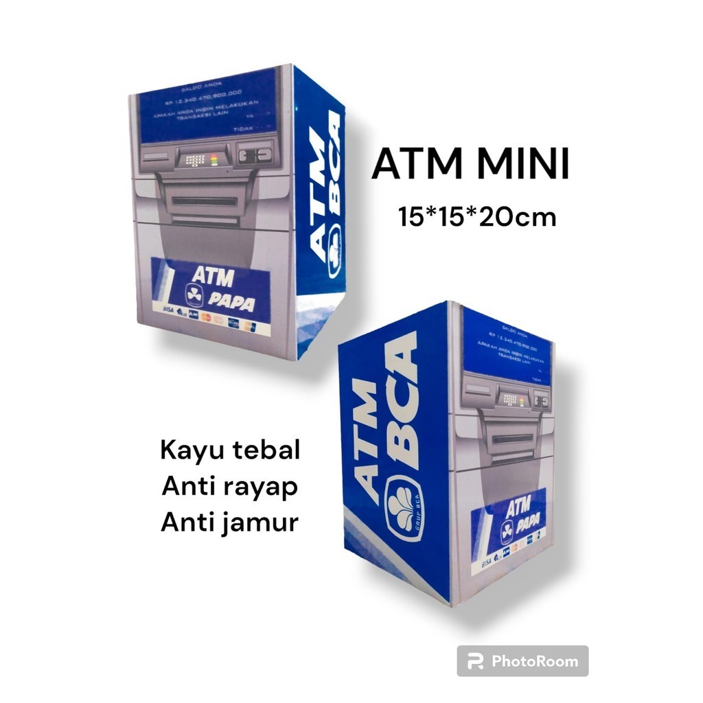 Brangkas uang Motif Mesin ATM Celengan Kayu Unik Piggy Bank ATM MINI ATM Miniatur
