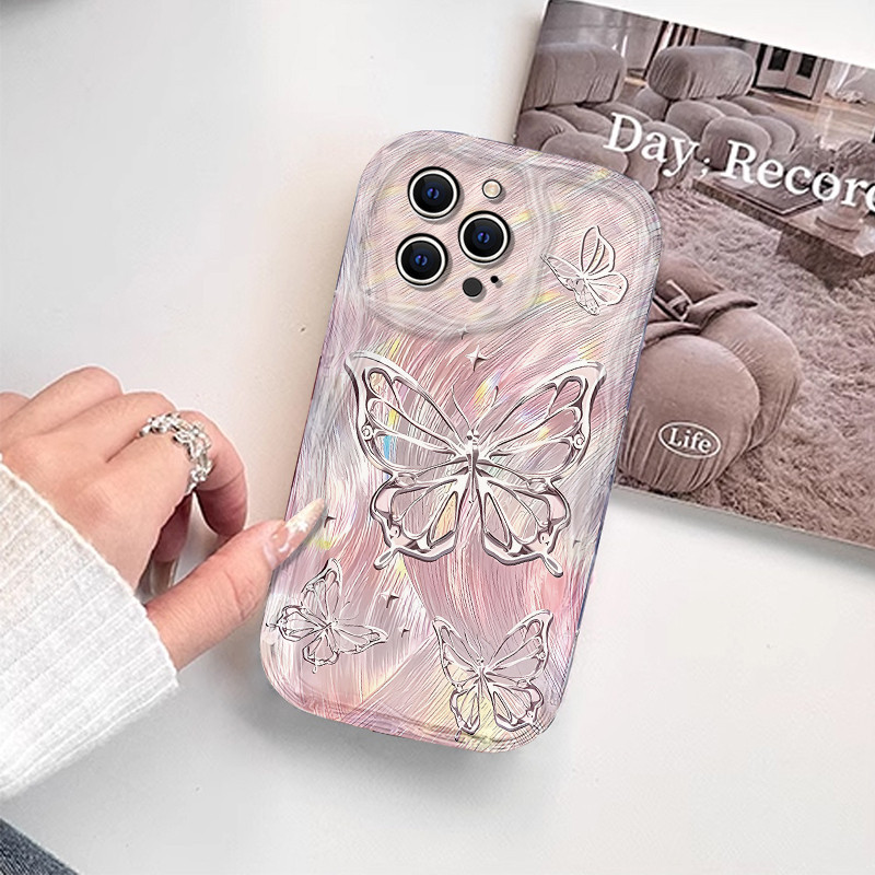 【Case Kupu-Kupu 3D Pink】Lucu Soft Silicone Clear Case Butterfly Android Casing hp INFINIX HOT 8 9 9P