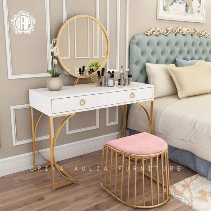 Meja rias duco terbaru kombinasi besi finishing gold