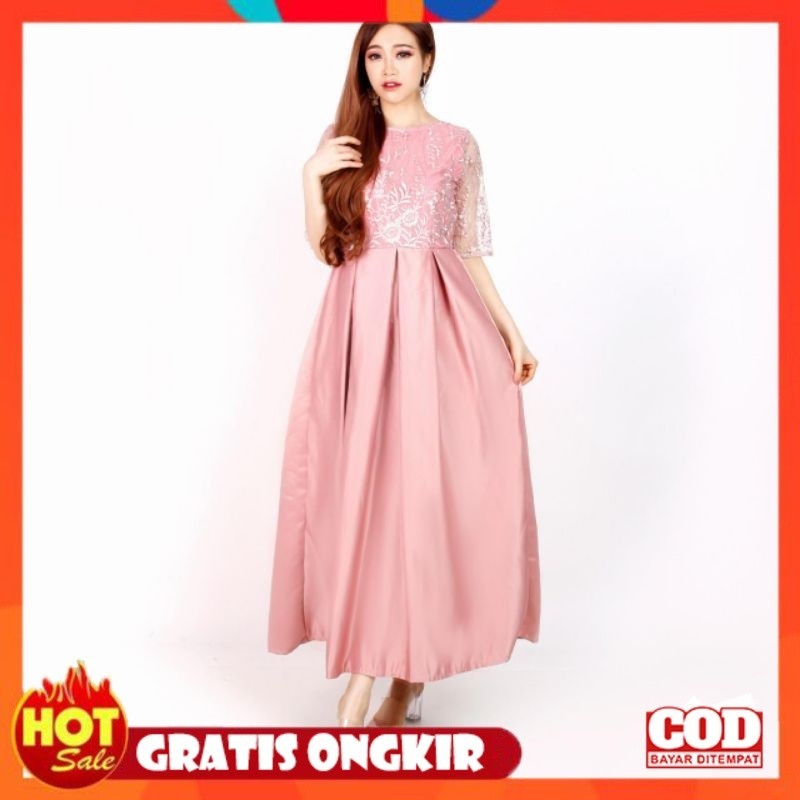 KAIN ADEM HALUS TEBAL / DRESS BRUKAT TILE PREMIUM / GAUN PESTA TERBARU / GAUN TERBARU 2024 / GAUN PE