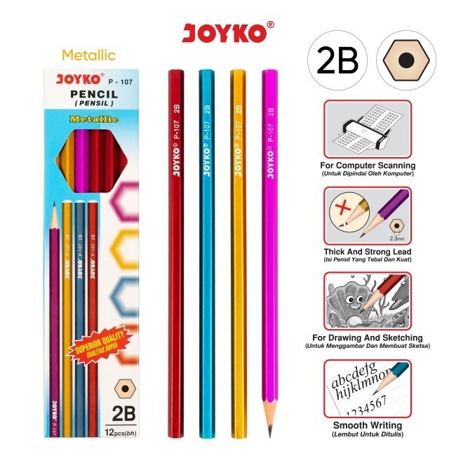 

IPI Pensil Pencil Joyko P-107 Metallic 2B 1 Box - 12 Pcs