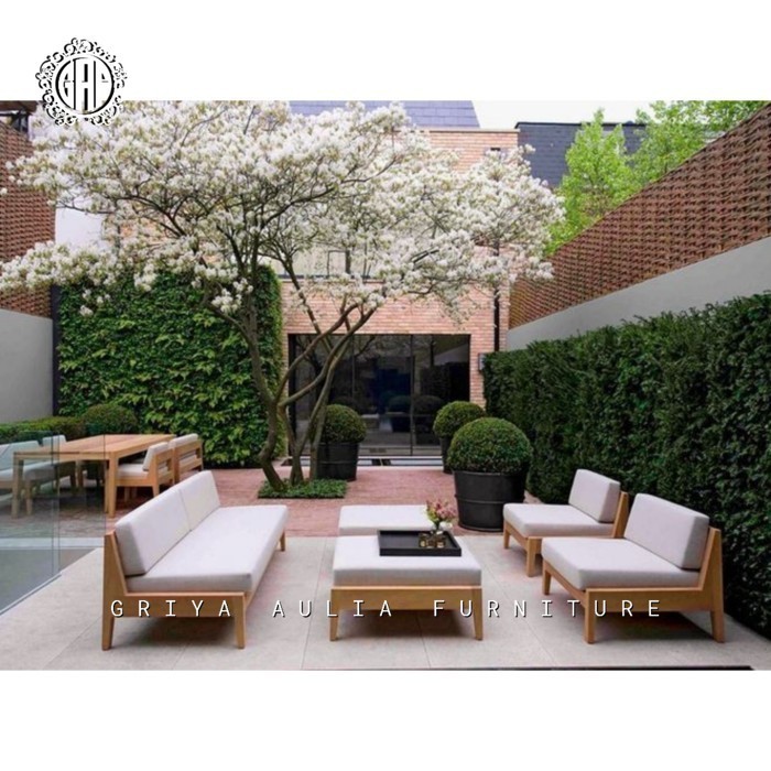 KURSI OUTDOOR MINIMALIS KAYU JATI - SOFA OUTDOOR JATI - KURSI SANTAI