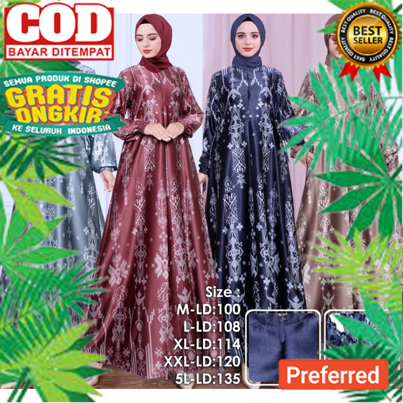 Ready Jumbo Ld 135 /5L) Gamis Silk |Gamis Silk Premium |Gamis Motif /Gamis Muslim Terbaru /Gamis Kon