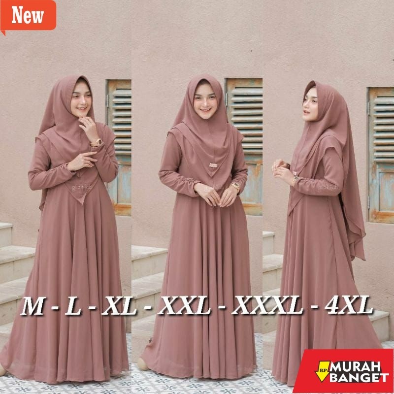 Gamis pesta- GAMIS MUSLIM WANITA - SYARI GAMIS SYARI PLUS KHIMAR - UKURAN M  L XL  XXL GAMIS BUSUI P