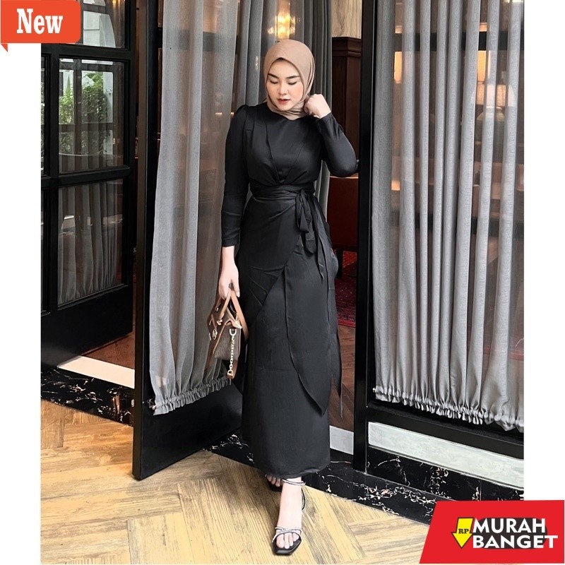 gamis pesta- READY JUMBO XXL / CLARA GAUN DRESS SATIN POLOS MODEL TERBARU GAMIS SATIN LILIT LEBARAN 