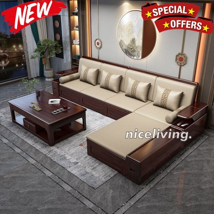 Kursi tamu model L terlaris kursi tamu sudut kayu jati terbaik Indonesian Furniture