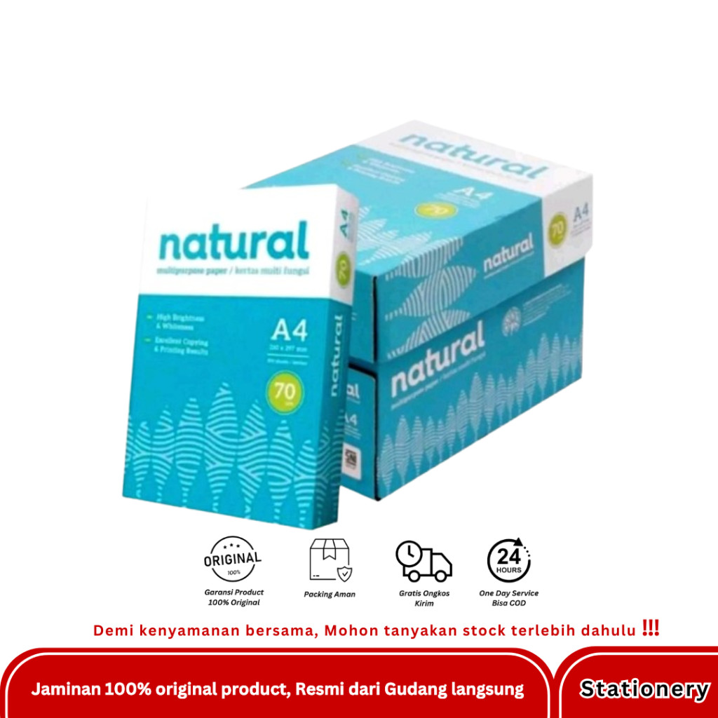 

KERTAS HVS NATURAL A4 / F4B - PER BOX ( 5 RIM )