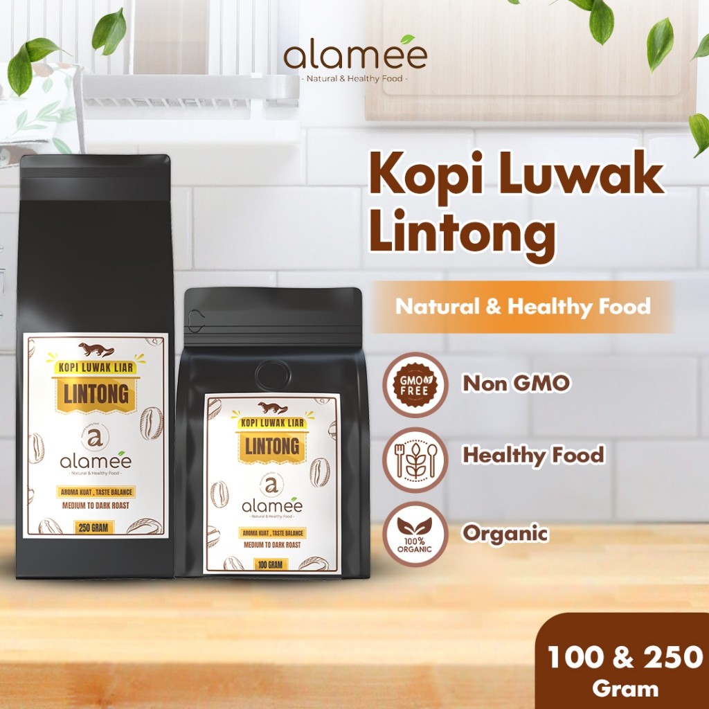 

ALAMEE Kopi Luwak Liar Arabica Lintong Ground Coffee Bubuk Halus Medium Dark Roast Tanpa Gula 250gr